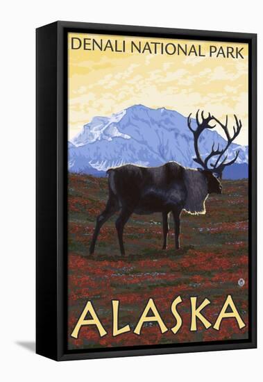 Caribou Scene, Denali National Park, Alaska-Lantern Press-Framed Stretched Canvas