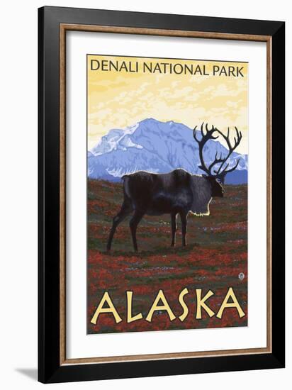 Caribou Scene, Denali National Park, Alaska-Lantern Press-Framed Art Print