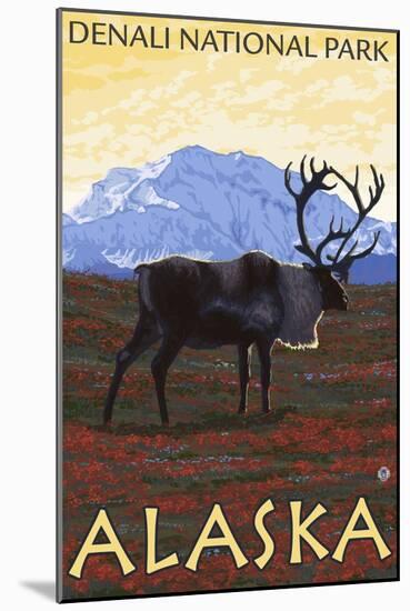 Caribou Scene, Denali National Park, Alaska-Lantern Press-Mounted Art Print