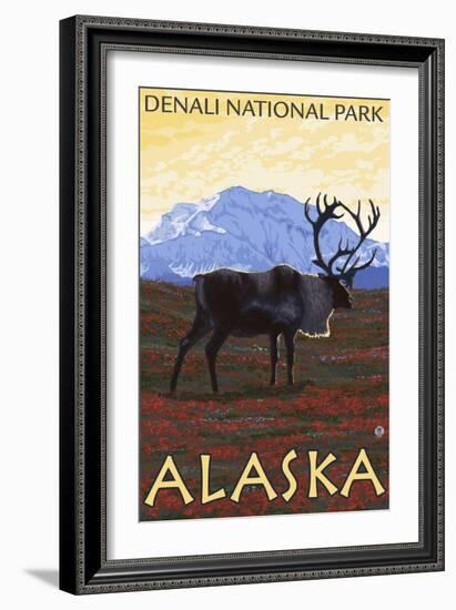 Caribou Scene, Denali National Park, Alaska-Lantern Press-Framed Art Print