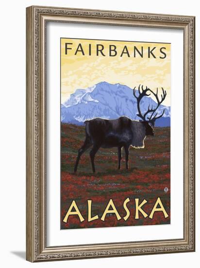 Caribou Scene, Fairbanks, Alaska-Lantern Press-Framed Art Print