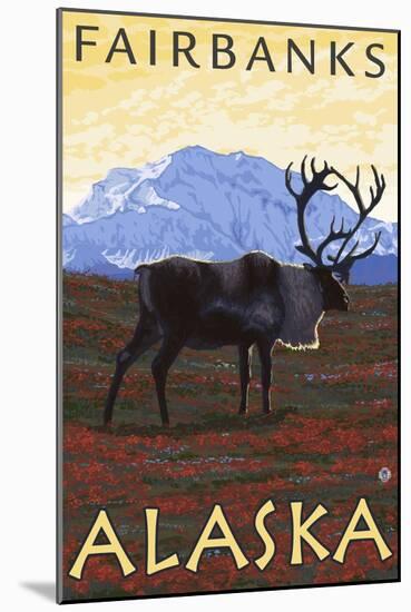 Caribou Scene, Fairbanks, Alaska-Lantern Press-Mounted Art Print