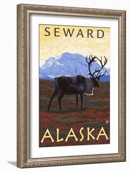 Caribou Scene, Seward, Alaska-Lantern Press-Framed Art Print