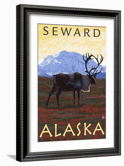 Caribou Scene, Seward, Alaska-Lantern Press-Framed Art Print