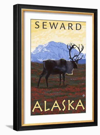 Caribou Scene, Seward, Alaska-Lantern Press-Framed Art Print