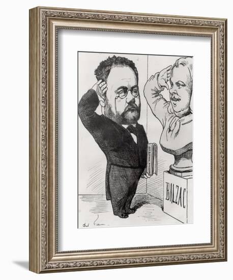 Caricature of Emile Zola Saluting a Bust of Honore de Balzac 1878-André Gill-Framed Giclee Print