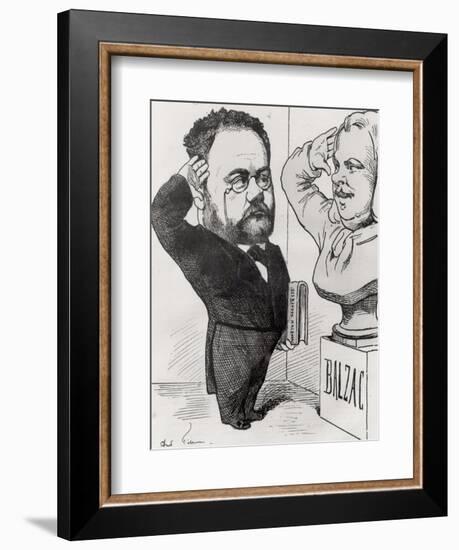 Caricature of Emile Zola Saluting a Bust of Honore de Balzac 1878-André Gill-Framed Giclee Print