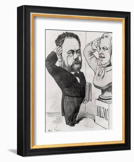 Caricature of Emile Zola Saluting a Bust of Honore de Balzac 1878-André Gill-Framed Giclee Print