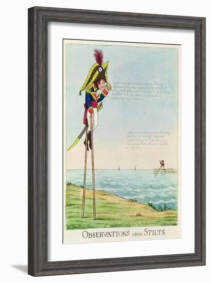 Caricature of Napoleon Standing on Stilts Observing Pitt and England Across the Channel-null-Framed Giclee Print