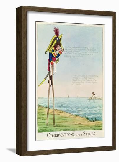 Caricature of Napoleon Standing on Stilts Observing Pitt and England Across the Channel--Framed Giclee Print