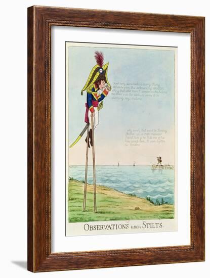 Caricature of Napoleon Standing on Stilts Observing Pitt and England Across the Channel-null-Framed Giclee Print