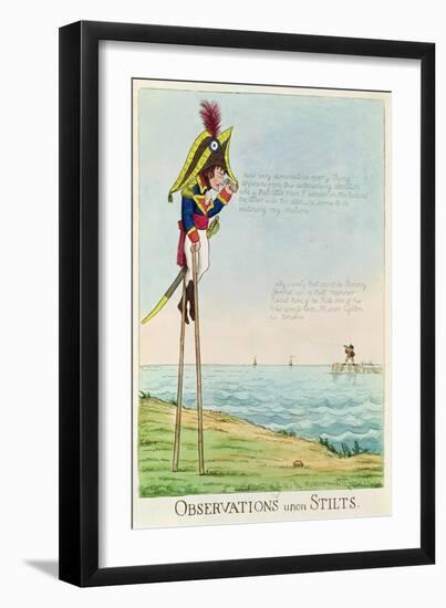 Caricature of Napoleon Standing on Stilts Observing Pitt and England Across the Channel-null-Framed Giclee Print