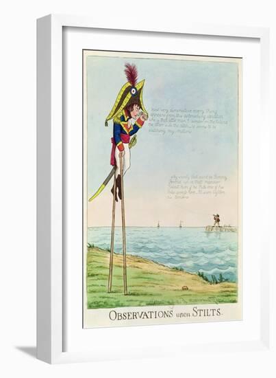 Caricature of Napoleon Standing on Stilts Observing Pitt and England Across the Channel-null-Framed Giclee Print