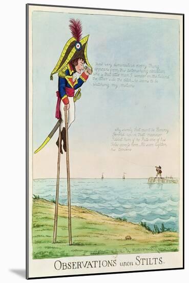 Caricature of Napoleon Standing on Stilts Observing Pitt and England Across the Channel-null-Mounted Giclee Print