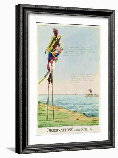 Caricature of Napoleon Standing on Stilts Observing Pitt and England Across the Channel-null-Framed Giclee Print