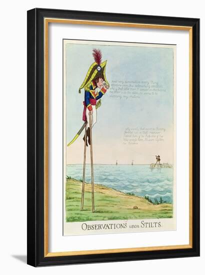 Caricature of Napoleon Standing on Stilts Observing Pitt and England Across the Channel-null-Framed Giclee Print