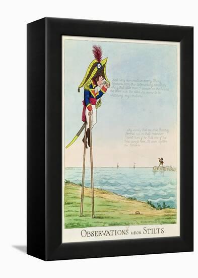 Caricature of Napoleon Standing on Stilts Observing Pitt and England Across the Channel-null-Framed Premier Image Canvas