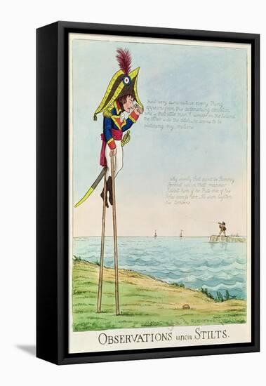 Caricature of Napoleon Standing on Stilts Observing Pitt and England Across the Channel-null-Framed Premier Image Canvas