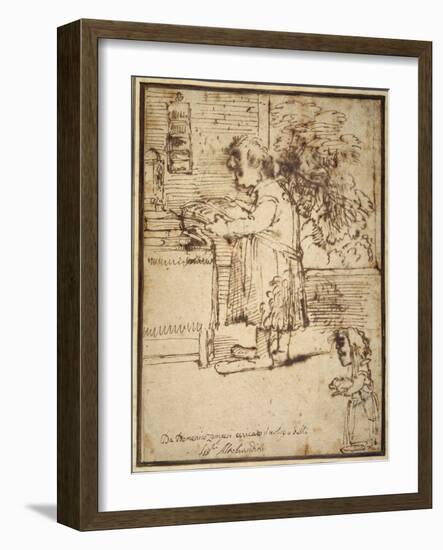 Caricature of the Aldobrandini Theologian, with a Female Dwarf Holding Her Dog-Domenichino-Framed Giclee Print