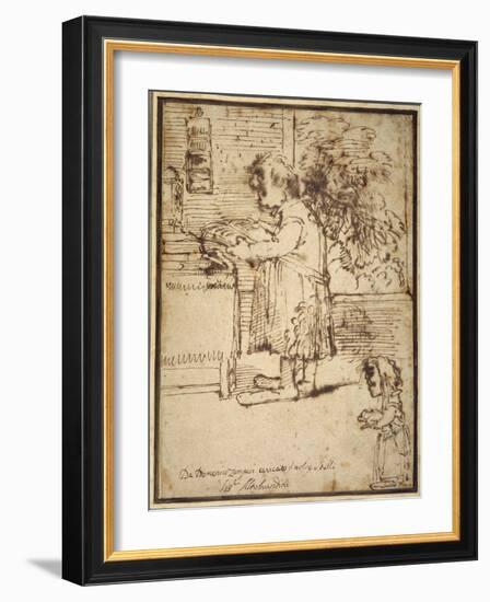 Caricature of the Aldobrandini Theologian, with a Female Dwarf Holding Her Dog-Domenichino-Framed Giclee Print