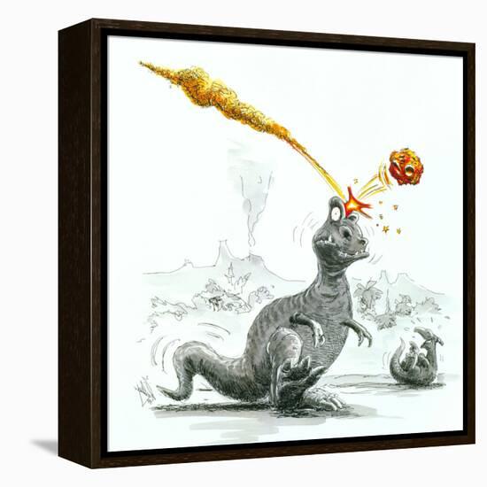 Caricature of the Death of Dinosaurs by Meteorite-Lutz Lange-Framed Premier Image Canvas