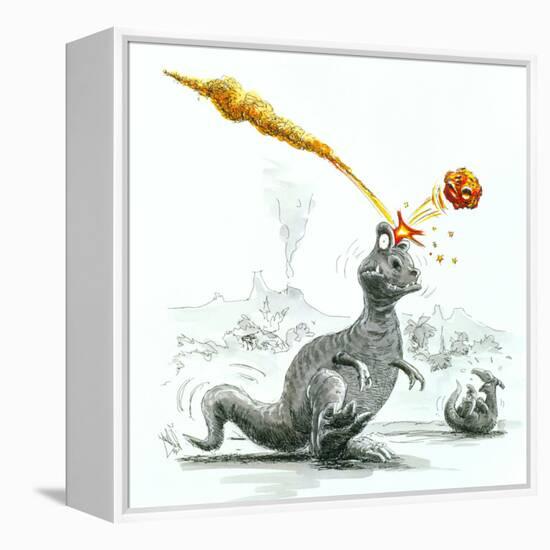 Caricature of the Death of Dinosaurs by Meteorite-Lutz Lange-Framed Premier Image Canvas