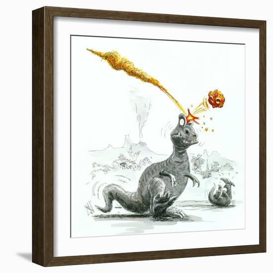 Caricature of the Death of Dinosaurs by Meteorite-Lutz Lange-Framed Premium Photographic Print