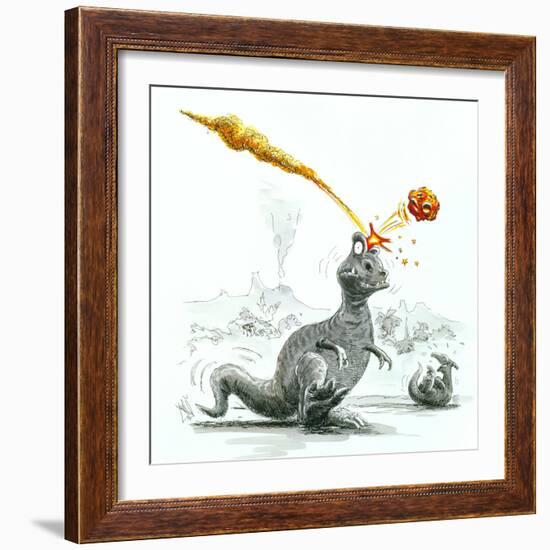 Caricature of the Death of Dinosaurs by Meteorite-Lutz Lange-Framed Premium Photographic Print