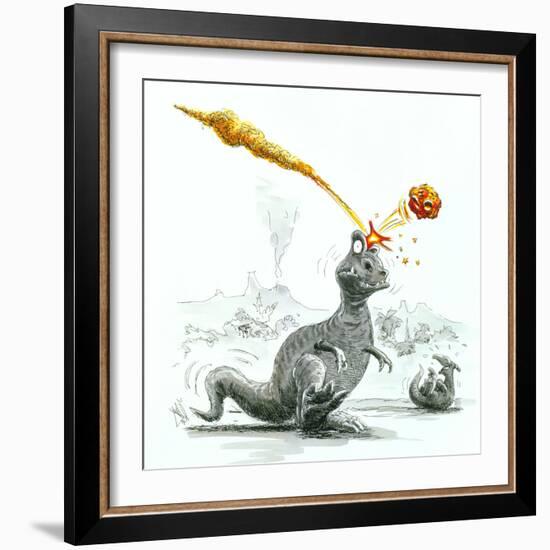 Caricature of the Death of Dinosaurs by Meteorite-Lutz Lange-Framed Premium Photographic Print