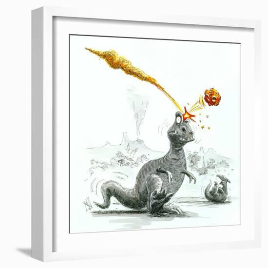 Caricature of the Death of Dinosaurs by Meteorite-Lutz Lange-Framed Premium Photographic Print