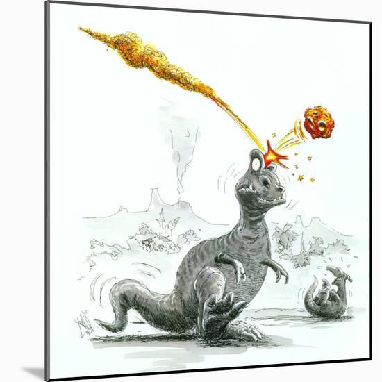 Caricature of the Death of Dinosaurs by Meteorite-Lutz Lange-Mounted Premium Photographic Print