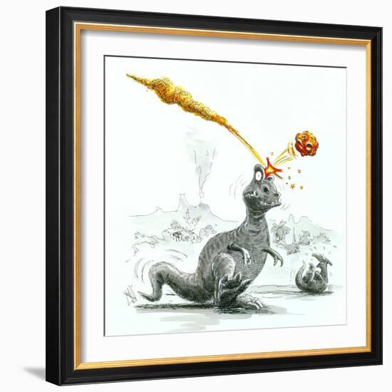 Caricature of the Death of Dinosaurs by Meteorite-Lutz Lange-Framed Premium Photographic Print