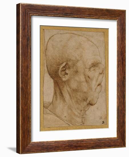 Caricature of the Head of an Old Man, in Profile to the Right, c.1507-Leonardo da Vinci-Framed Giclee Print