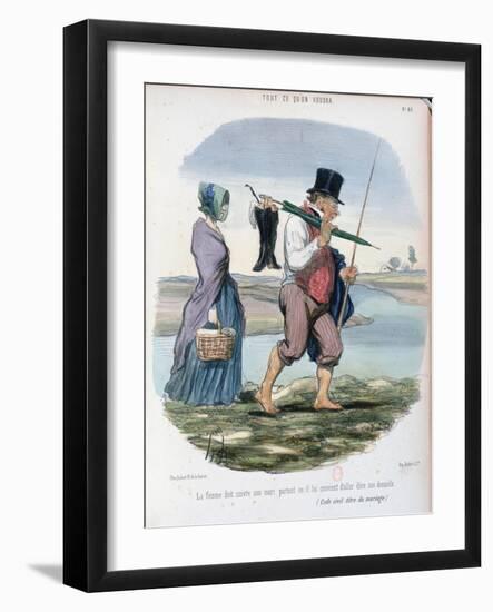 Caricature Ridiculing Chapter VI of the Rights and Duties of Spouses in the French Code Civil-Honore Daumier-Framed Giclee Print