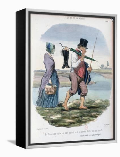 Caricature Ridiculing Chapter VI of the Rights and Duties of Spouses in the French Code Civil-Honore Daumier-Framed Premier Image Canvas