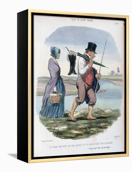 Caricature Ridiculing Chapter VI of the Rights and Duties of Spouses in the French Code Civil-Honore Daumier-Framed Premier Image Canvas