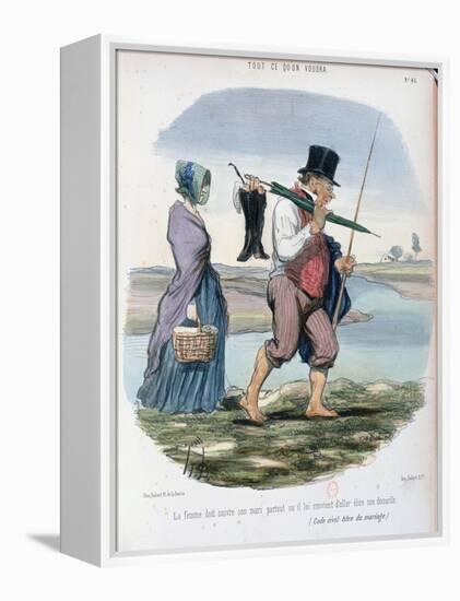 Caricature Ridiculing Chapter VI of the Rights and Duties of Spouses in the French Code Civil-Honore Daumier-Framed Premier Image Canvas