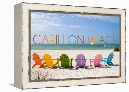 Carillon Beach, Florida - Colorful Beach Chairs-Lantern Press-Framed Stretched Canvas
