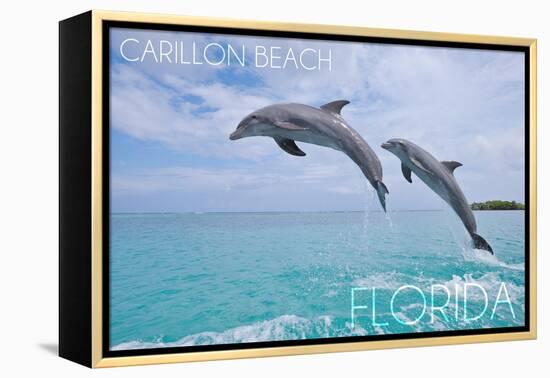 Carillon Beach, Florida - Jumping Dolphins-Lantern Press-Framed Stretched Canvas