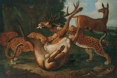 Leopards Attacking Deer in a Landscape-Carl Borromaus Andreas Ruthart-Giclee Print