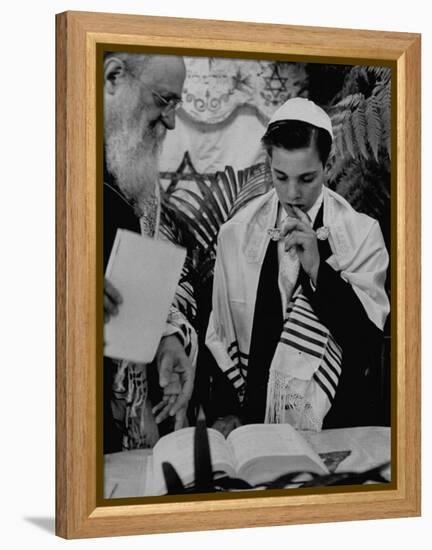 Carl Jay Bodek with Rabbi David S. Novoseller Reciting from the Prayer Book-Lisa Larsen-Framed Premier Image Canvas