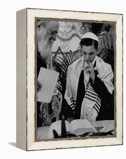 Carl Jay Bodek with Rabbi David S. Novoseller Reciting from the Prayer Book-Lisa Larsen-Framed Premier Image Canvas