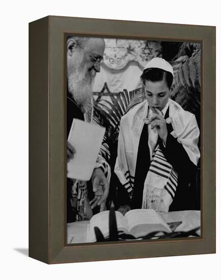 Carl Jay Bodek with Rabbi David S. Novoseller Reciting from the Prayer Book-Lisa Larsen-Framed Premier Image Canvas