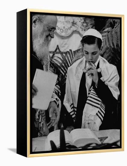 Carl Jay Bodek with Rabbi David S. Novoseller Reciting from the Prayer Book-Lisa Larsen-Framed Premier Image Canvas