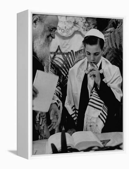 Carl Jay Bodek with Rabbi David S. Novoseller Reciting from the Prayer Book-Lisa Larsen-Framed Premier Image Canvas