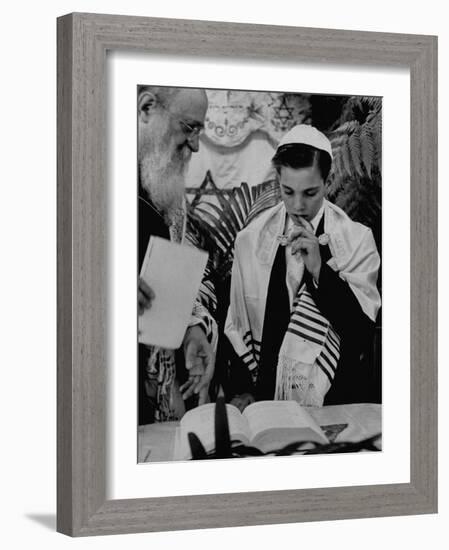 Carl Jay Bodek with Rabbi David S. Novoseller Reciting from the Prayer Book-Lisa Larsen-Framed Photographic Print