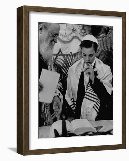 Carl Jay Bodek with Rabbi David S. Novoseller Reciting from the Prayer Book-Lisa Larsen-Framed Photographic Print