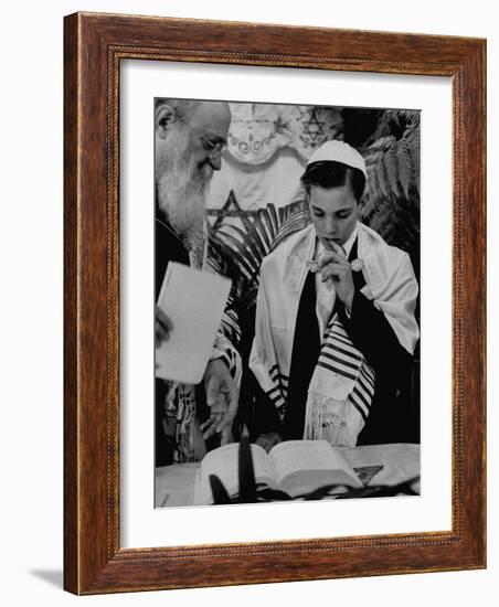 Carl Jay Bodek with Rabbi David S. Novoseller Reciting from the Prayer Book-Lisa Larsen-Framed Photographic Print