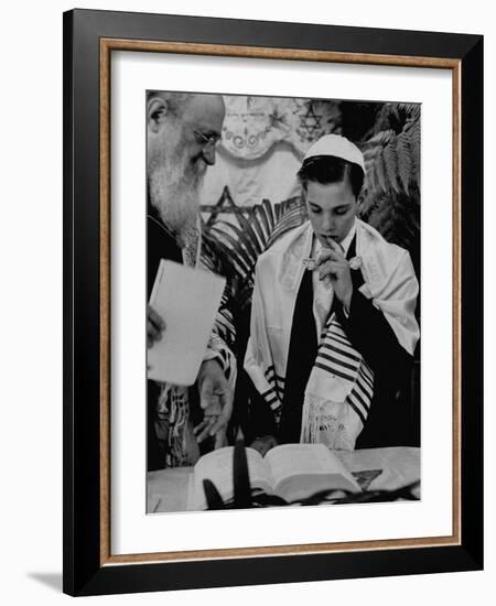 Carl Jay Bodek with Rabbi David S. Novoseller Reciting from the Prayer Book-Lisa Larsen-Framed Photographic Print