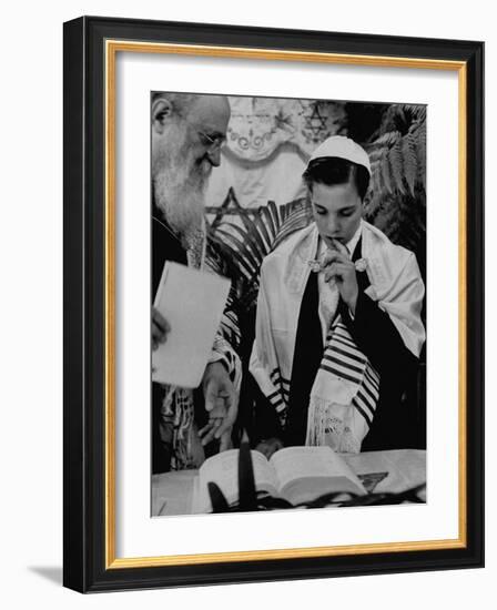 Carl Jay Bodek with Rabbi David S. Novoseller Reciting from the Prayer Book-Lisa Larsen-Framed Photographic Print